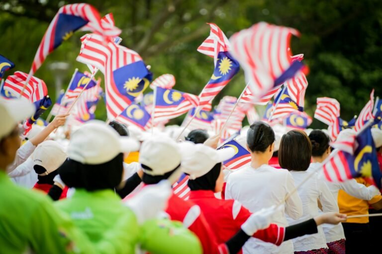 independence day celebration in Malaysia. flags waving